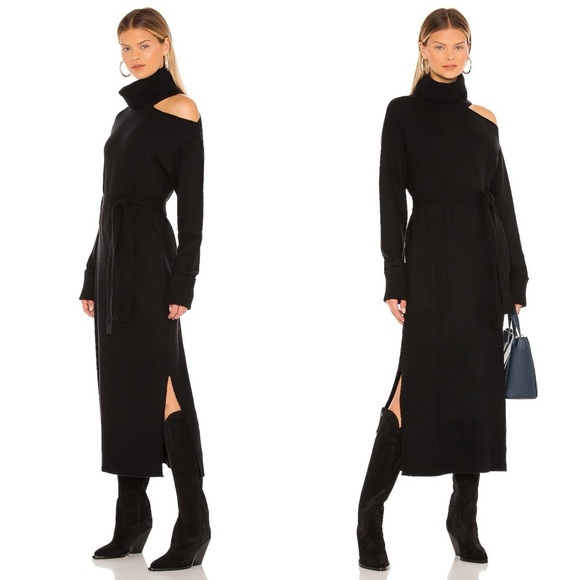 Paige Raundi Turtleneck Cut Out Wool Midi Sweater Dress Black Size Medium - Picture 1 of 14